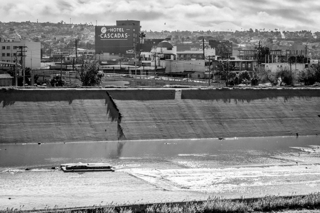 The Tijuana River with the city of Tijuana behind and above.
